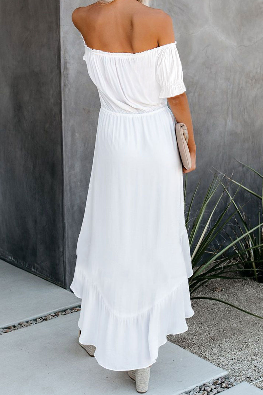 White Off the Shoulder Dress High Low Maxi Dress - Image 4