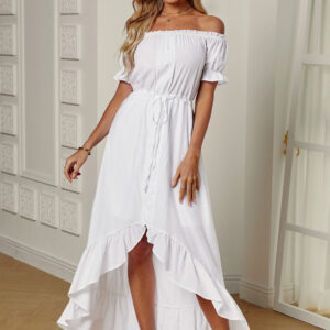 White Off the Shoulder Dress High Low Maxi Dress