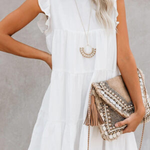 Women's Sleeveless Ruffle Sleeve Dress Sundress Tiered Ruffled Mini Dress