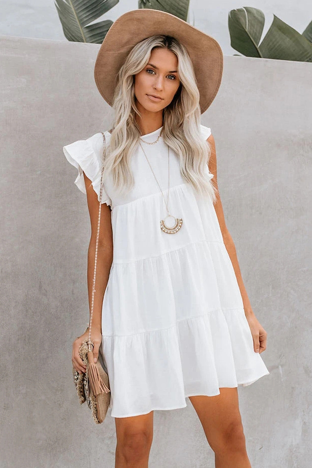 Women's Sleeveless Ruffle Sleeve Dress Sundress Tiered Ruffled Mini Dress - Image 5