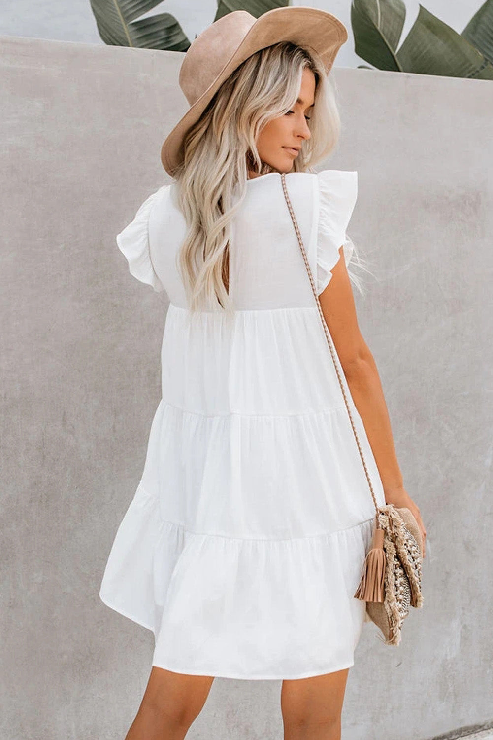 Women's Sleeveless Ruffle Sleeve Dress Sundress Tiered Ruffled Mini Dress - Image 2