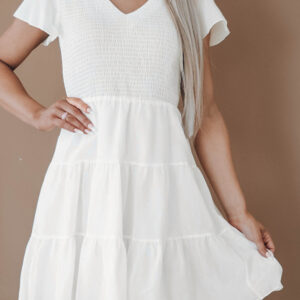 Womens Ruffle Sleeve Layered Mini Dress Smocked Flowy Mini Dress