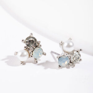 Rhodium Stone & Pearl Cluster Earrings