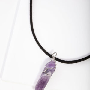 Rhodium Wire Wrap Amethyst Stone Necklace