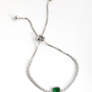 Rhodium Square Halo Toggle Tennis Bracelet