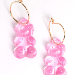 Pink Candy Bear Hoop Earrings