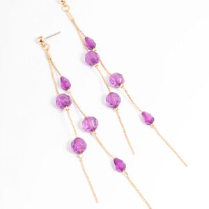 Purple Double String Bead Drop Earrings