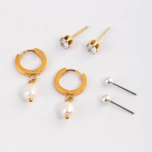 Stainless Steel Cubic Zirconia Pearl Drop Earrings Pack