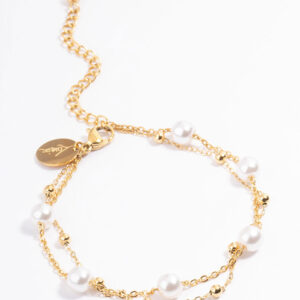 Stainless Steel Double Layer Pearl Ball Bracelet