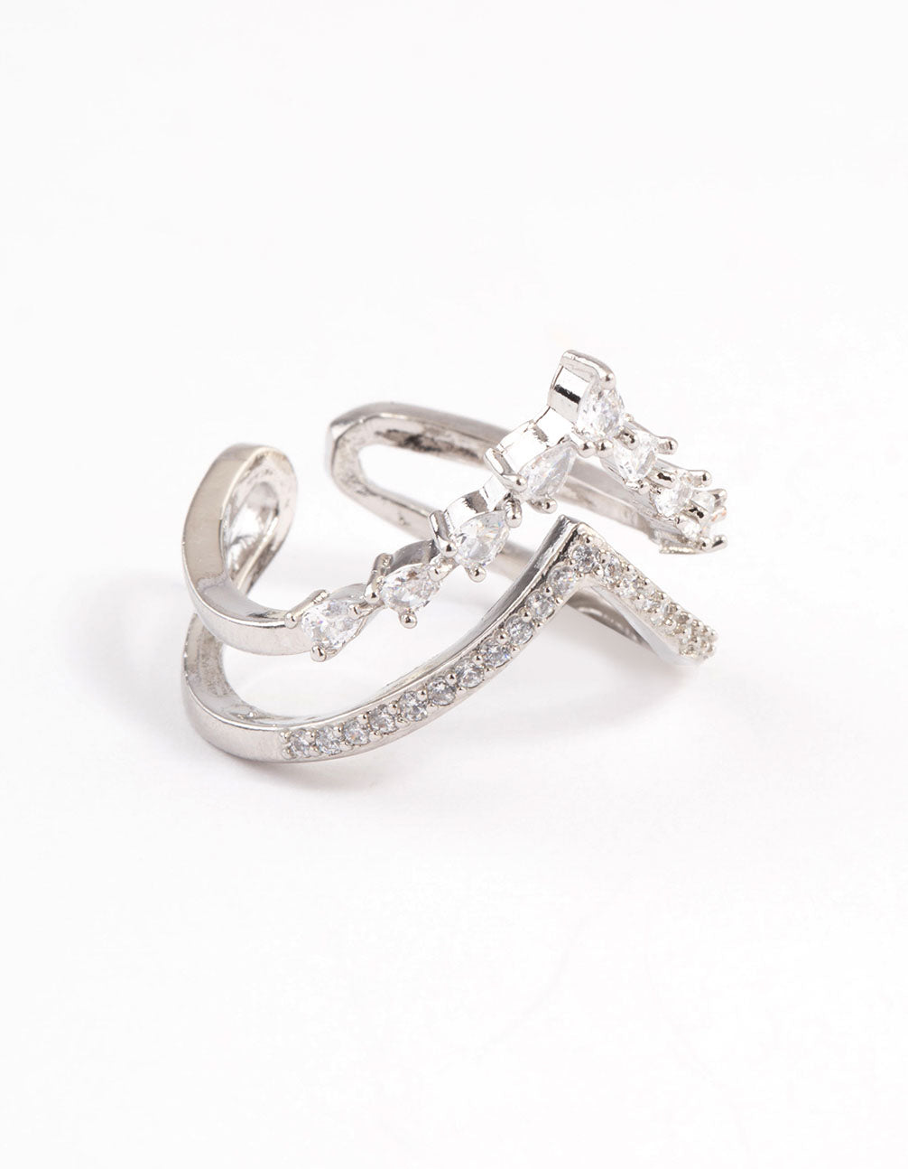 Rhodium Elegant V Ring