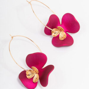 Pink Flower Petal Hoop Earrings