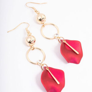 Pink Ball Circle Petal Drop Earrings