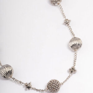 Rhodium Short Texture Round Necklace