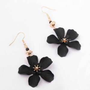 Black Bead Drop Matte Flower Drop Earrings