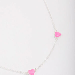 Pink Enamel Heart Chain Necklace