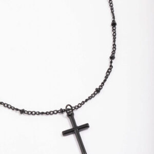 Black Classic Cross Ball Chain Necklace