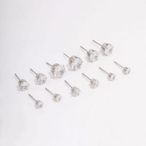 Rhodium Classic Round Cubic Zirconia Earring 6-Pack