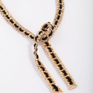 & Black Leather Wrap Necklace