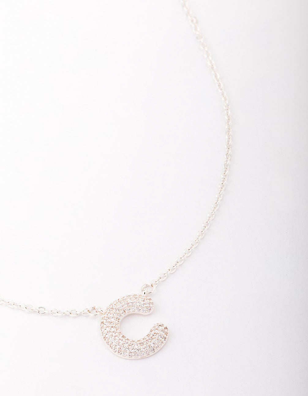 Letter C Pave Pendant Initial Necklace