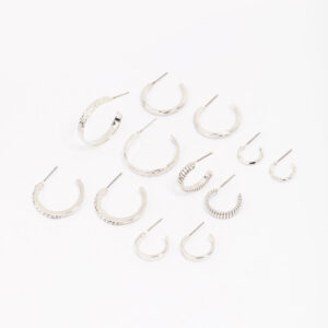 Rhodium Hoop Earring 6-Pack