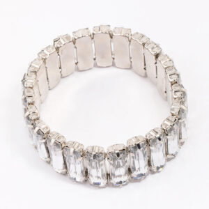 Rhodium Rectangular Stone Stretch Bracelet