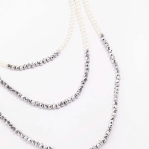 Rhodium Pearl Facet Layered Necklace