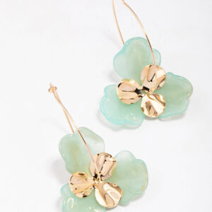 & Green Large Flower Wire Hoop Earrings