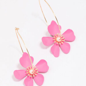Pink Wire Flower Hoop Earrings