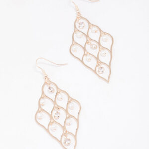 Rose Diamond Cut Out Pearl Earrings