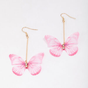 & Pink Fabric Butterfly Earrings