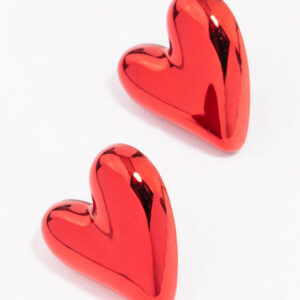 Red Puffy Heart Stud Earrings
