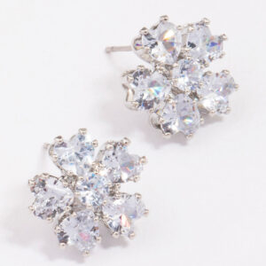 Rhodium Small Flower Stud Earrings