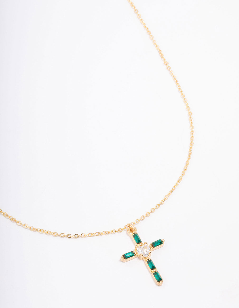 Emerald Cubic Zirconia Baguette Cross Pendant Necklace
