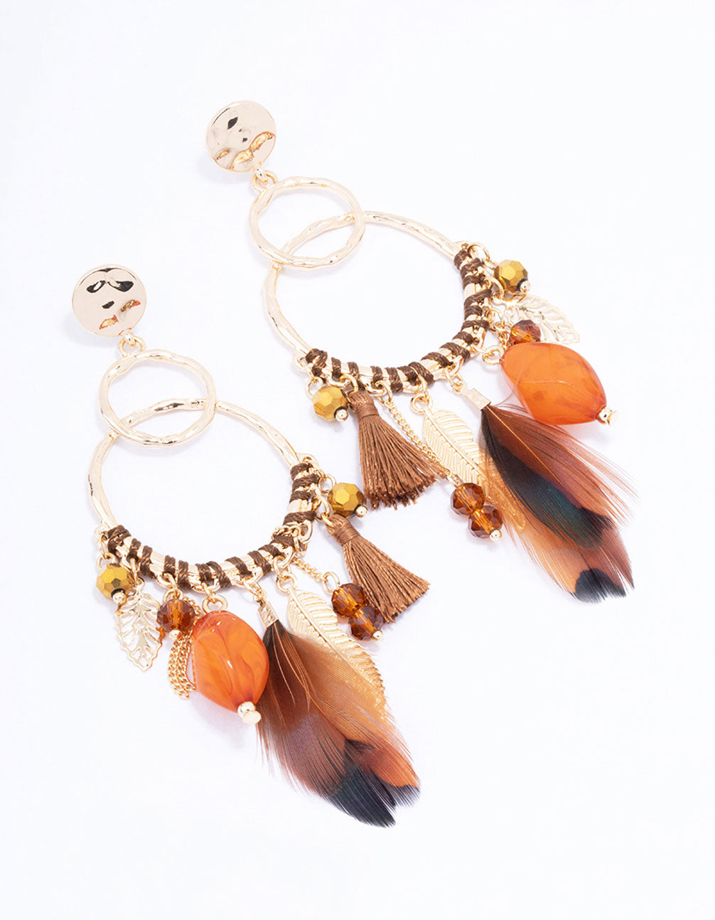 Thread Beaded Feather Earrings