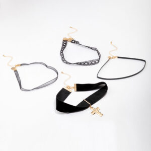 Black Lace Cross Choker 4-Pack