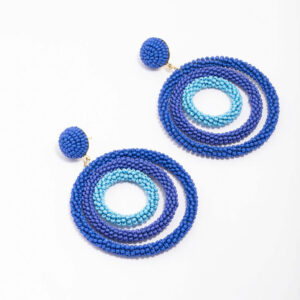 Blue Beaded Circular Earrings