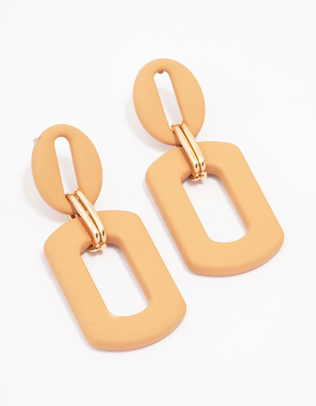 Orange Mini Ribbed Interlock Link Earrings