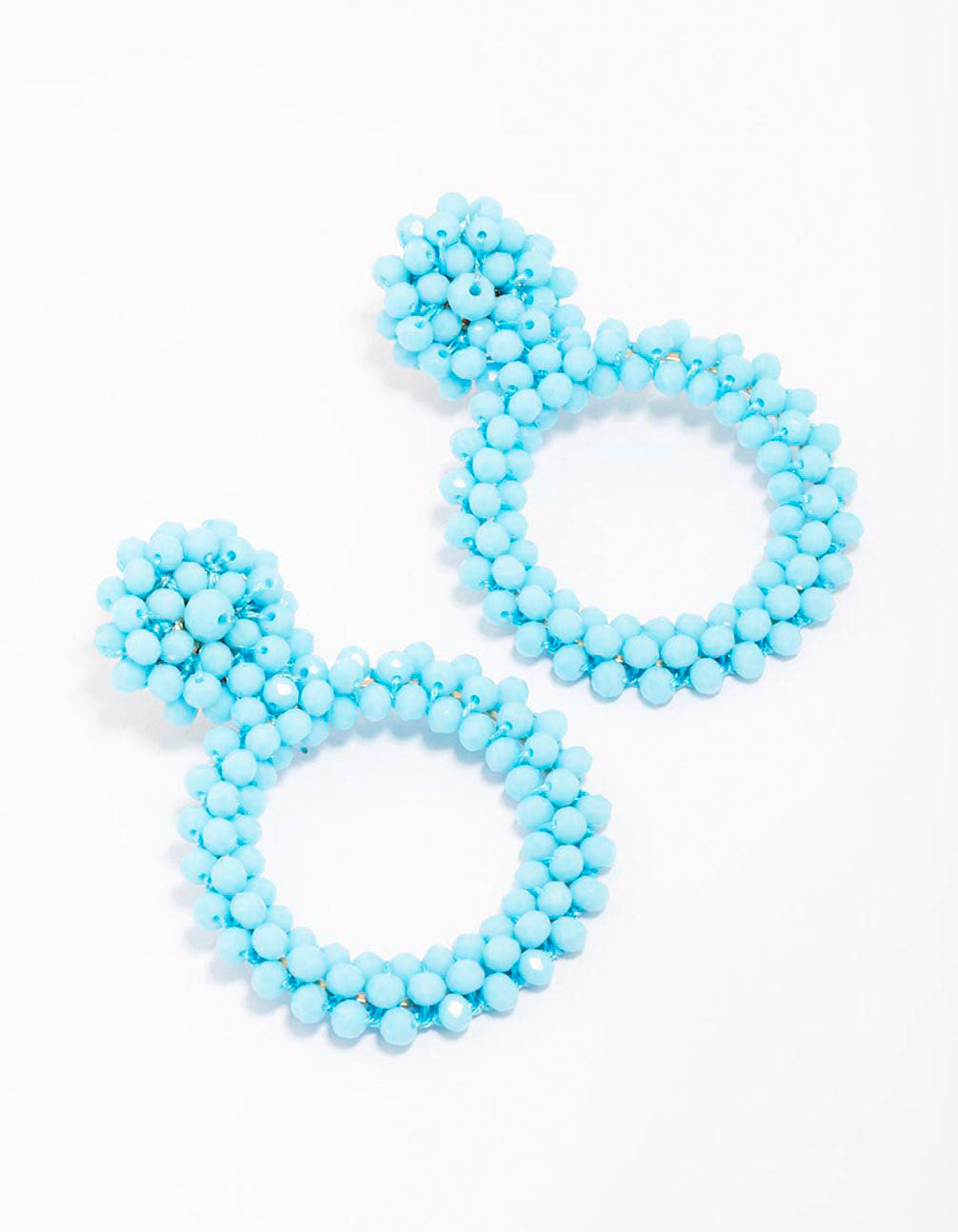 Light Blue Beaded Cluster Round Earrings