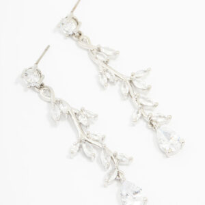 Rhodium Cubic Zirconia Vine Leaf Drop Earrings