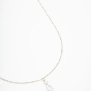 Rhodium Cubic Zirconia Pear Pendant Necklace