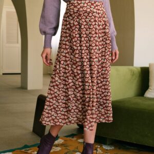 The High Waisted Floral Pleated Midi Skirt