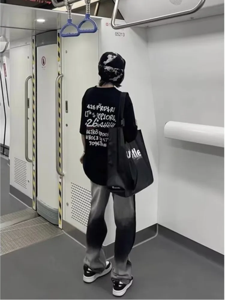 Spliced Jeans With Old Zippers, High Street Insets, Trendy Gradient Straight Tube Loose Wide Leg Pants, Children's Jeans - Image 5