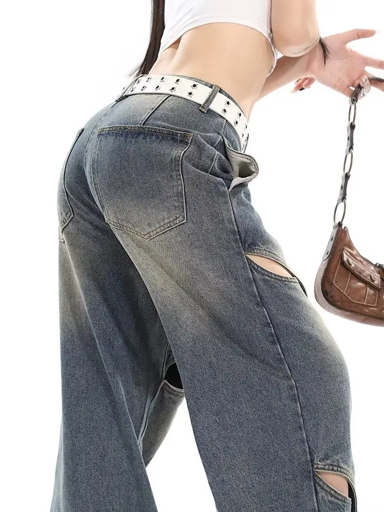 Small crowd deconstruction design sense jeans, high street wide leg pants, high-end floor long pants, trendy brand women's jeans - Image 5