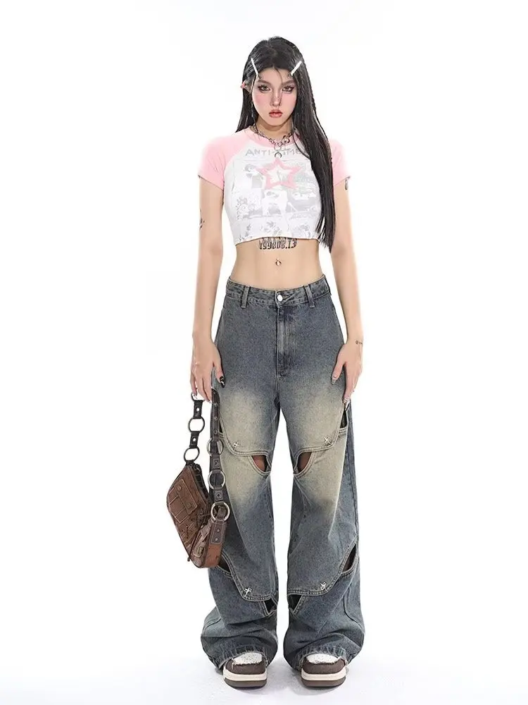 Small crowd deconstruction design sense jeans, high street wide leg pants, high-end floor long pants, trendy brand women's jeans - Image 2