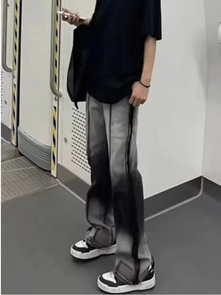 Spliced Jeans With Old Zippers, High Street Insets, Trendy Gradient Straight Tube Loose Wide Leg Pants, Children's Jeans - Image 6