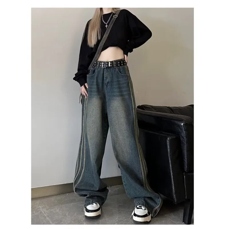 Retro Jeans Women's Autumn Design High Waisted Spicy Girl Small Loose Straight Leg Wide Leg Long Pants With A Sweeping Floor - Image 4