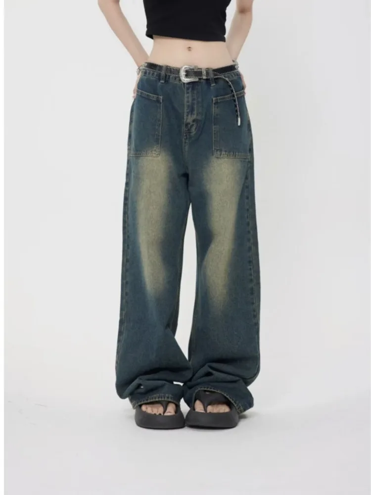 High Street Trendy Brand Jeans Women's Summer New Small Style Retro Straight Tube Floor Sweeping Design Women's Denim Pants - Image 3