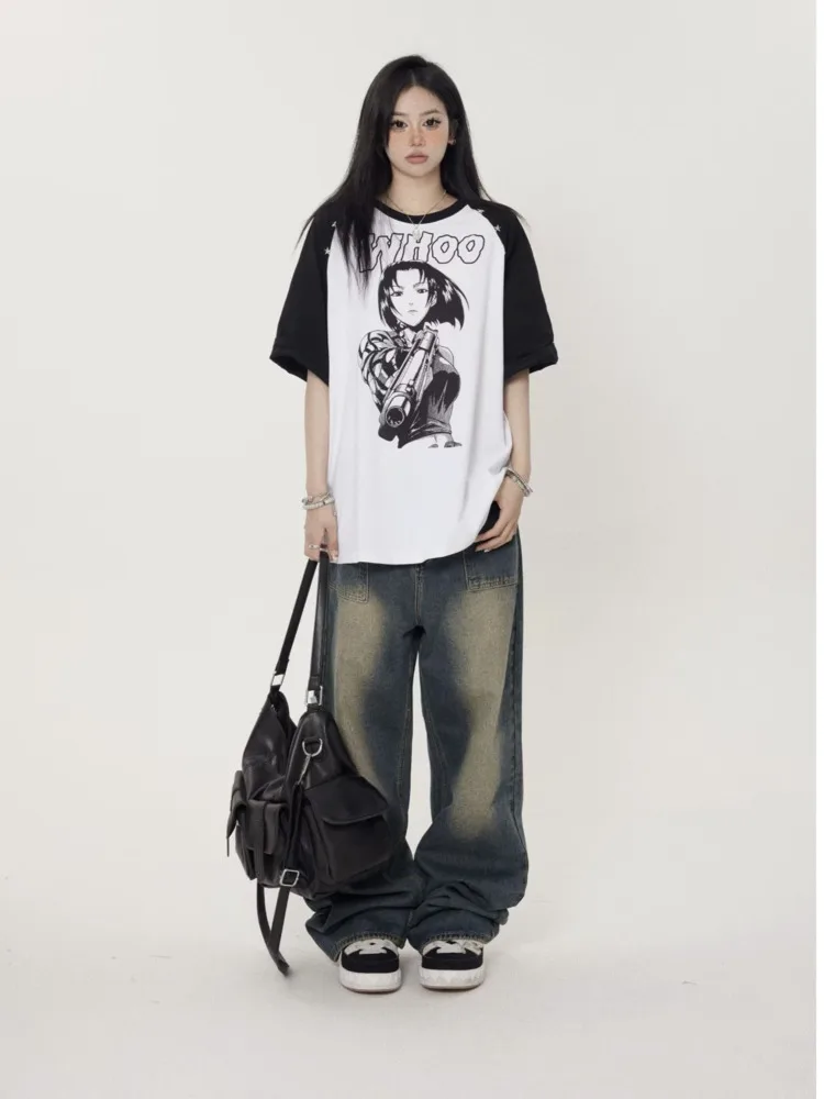 High Street Trendy Brand Jeans Women's Summer New Small Style Retro Straight Tube Floor Sweeping Design Women's Denim Pants - Image 2