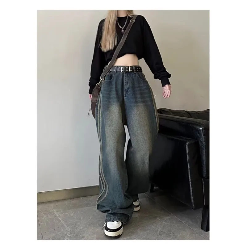 Retro Jeans Women's Autumn Design High Waisted Spicy Girl Small Loose Straight Leg Wide Leg Long Pants With A Sweeping Floor - Image 2