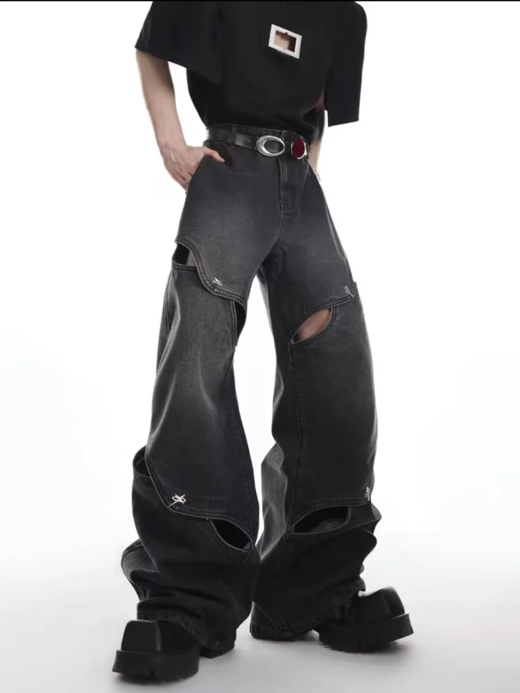 Small crowd deconstruction design sense jeans, high street wide leg pants, high-end floor long pants, trendy brand women's jeans - Image 6